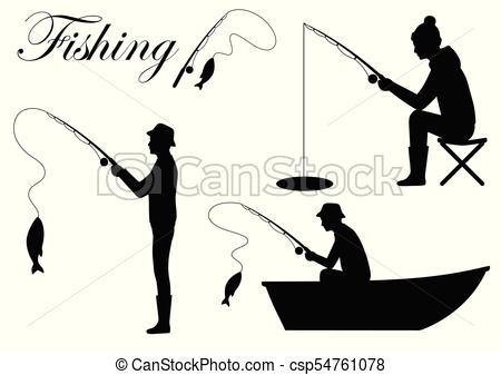 450x337 Vector Illustration Of A Silhouette Fisherman Icon, Man Cath Fish - Man Fishing Drawing