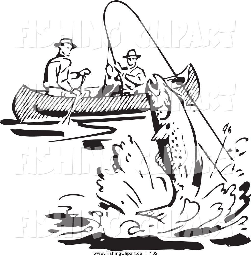 1024x1044 Clip Art Of A Retro Black And White Men Fishing In A Boat, A Fish - Man Fishing Drawing