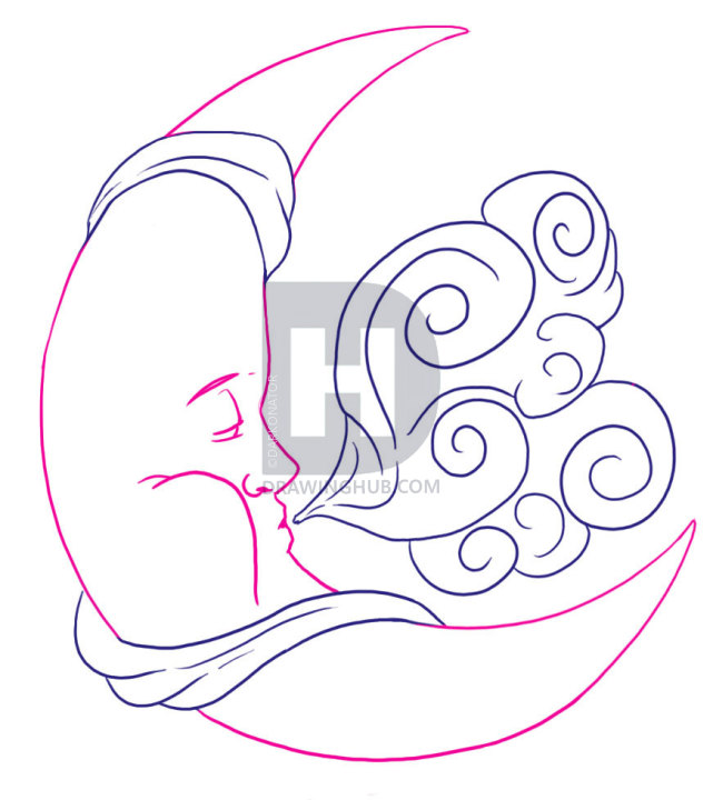 641x720 How To Draw The Man In The Moon, Step - Man In The Moon Drawing