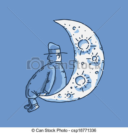 450x470 man on the moon a cartoon man sits on the edge of the moon - Man In The Moon Drawing