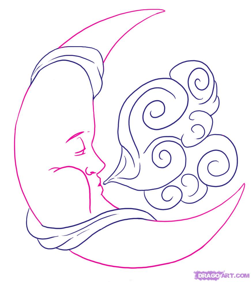 871x977 Step How To Draw The Man In The Moon - Man In The Moon Drawing