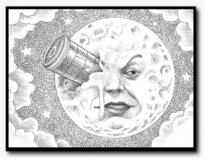 400x313 The Man On The Moon In The Invention Of Hugo Cabret - Man In The Moon Drawing