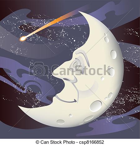 450x469 The Man In The Moon Vintage Style Illustration Of The Man - Man In The Moon Drawing