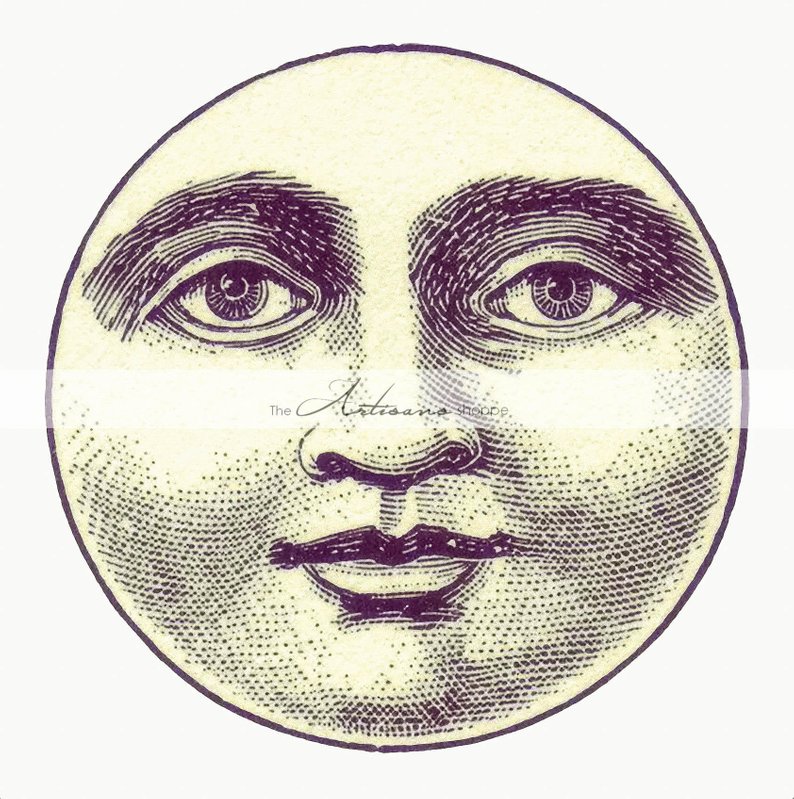 794x799 Digital Download Printable Art Antique Moon Face Man In The Etsy - Man In The Moon Drawing