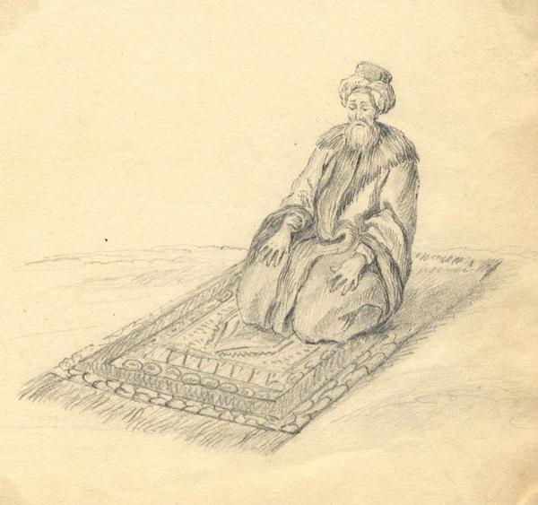 600x563 laura burrard, turbaned man kneeling in prayer - Man Kneeling Drawing