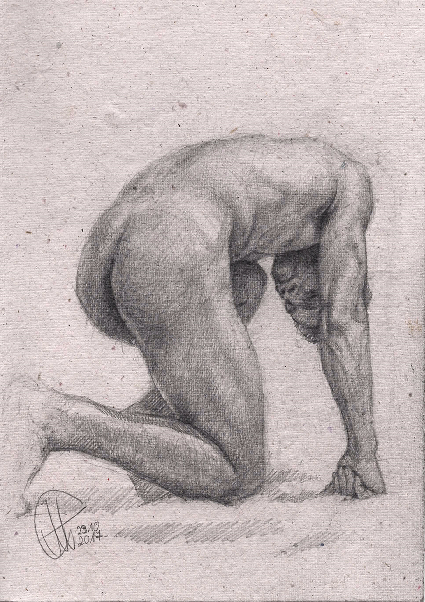 847x1200 Drawing Michal Powalka Art Portfolio - Man Kneeling Drawing