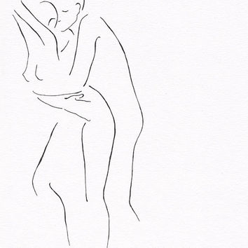 354x354 Black And White Original Ink Drawing From Roots Art - Man Line Drawing