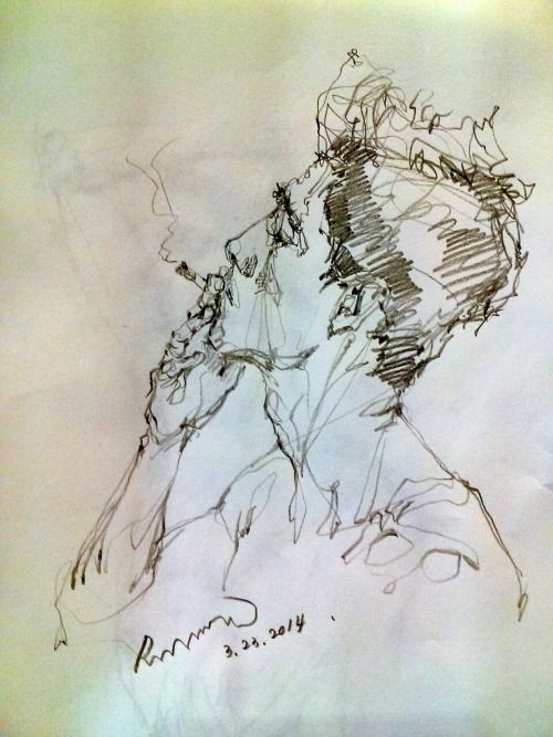 500x667 Male Portrait, Man Smoking, Sketch With Extra Fine Sharpie, Line - Man Line Drawing