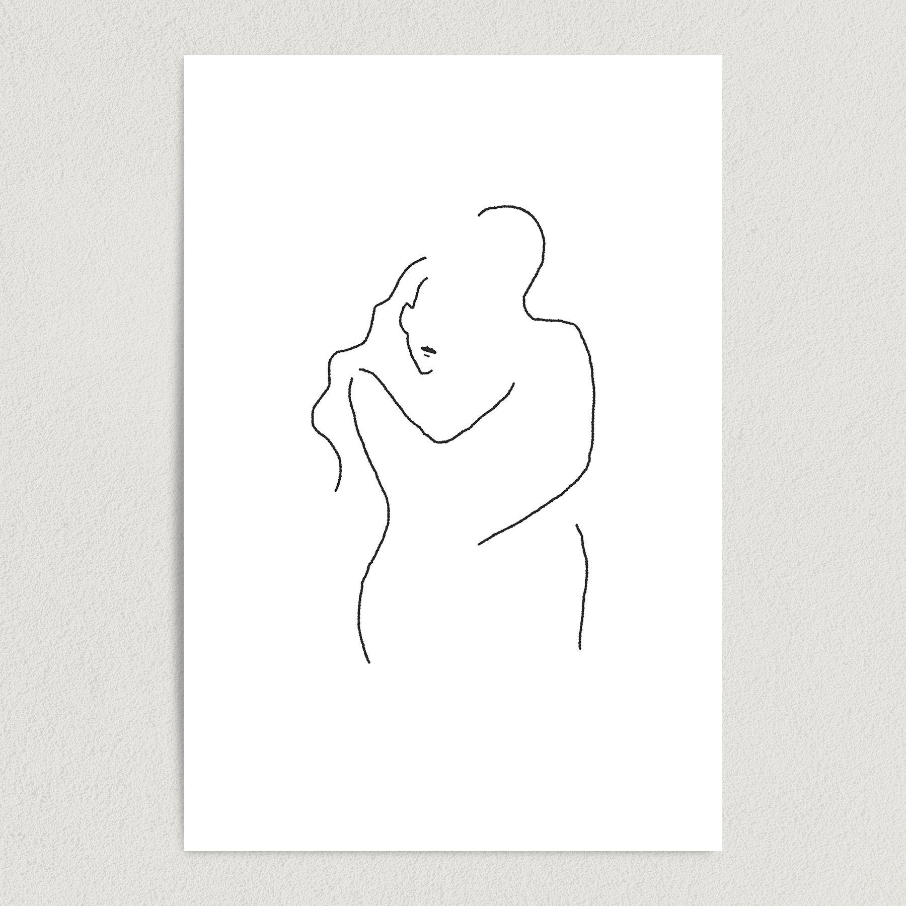 1800x1800 Man Woman Embrace Art Print Poster X Wall Art - Man Line Drawing