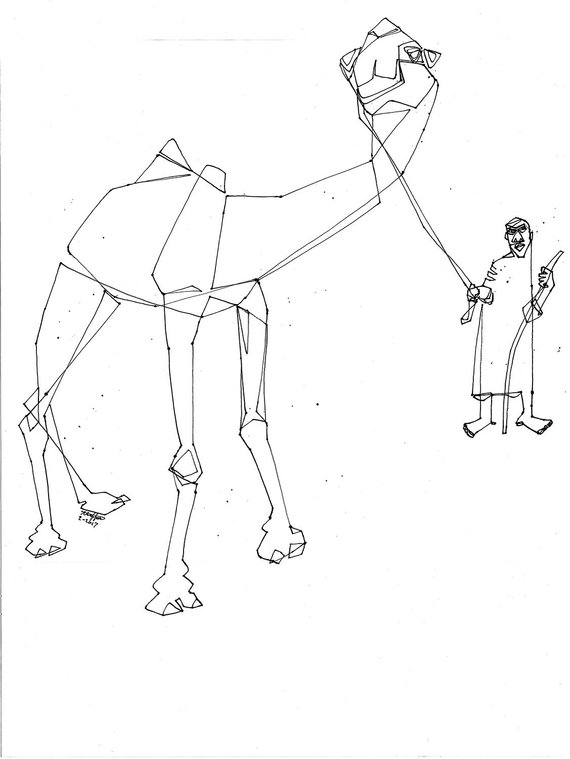 570x759 camel man line drawing camel joky and his camel arabian etsy - Man Line Drawing