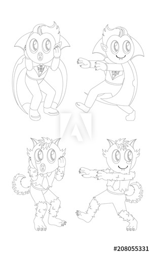 300x500 Black And White Outline Drawing Of Vampire And Wolf Man - Man Outline Drawing