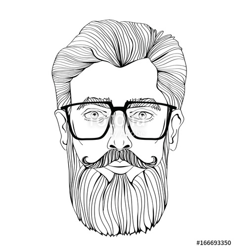 473x500 The Face Of A Bearded Man With Glasses Vector Portrait - Man Outline Drawing
