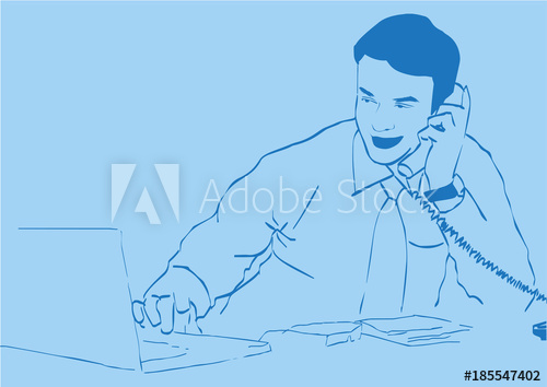 500x354 Business Man Using Laptop Making A Call Outline Drawing - Man Outline Drawing