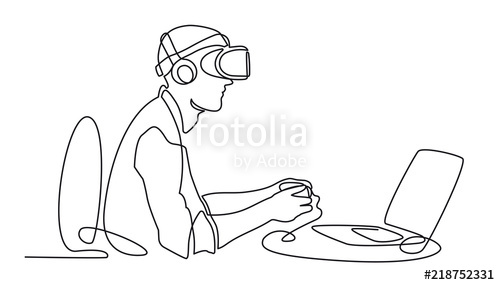 500x285 Continuous One Line Drawing Man In Glasses Device Virtual Reality - Man Outline Drawing