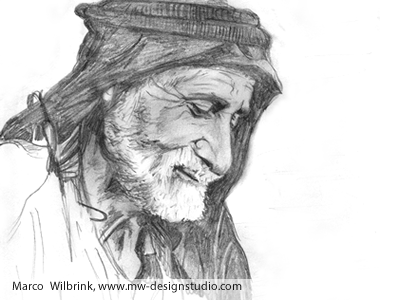 400x300 Old Man Face From Yemen Pencil Drawing - Man Pencil Drawing