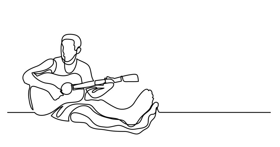 910x480 Self Drawing Animation Of Continuous Line Drawing Of Man Sitting - Man Playing Guitar Drawing