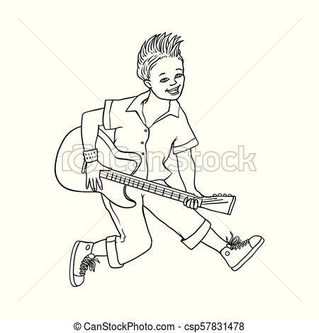 450x470 Vector Flat Man Playing Rock Electric Guitar Music Young Man - Man Playing Guitar Drawing