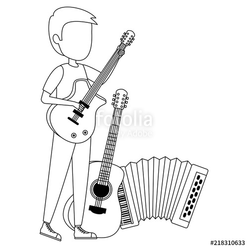 500x500 Man Playing Guitar And Instruments Character Stock Image - Man Playing Guitar Drawing