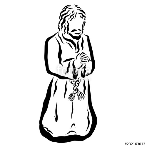 500x500 Man Praying On His Knees, Biblical Times, Black Outline Stock - Man Praying Drawing