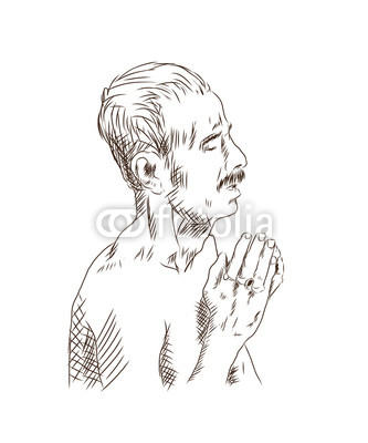 333x400 Hand Drawn Sketch Of Man Praying In Ganges Varanasi In Vector - Man Praying Drawing