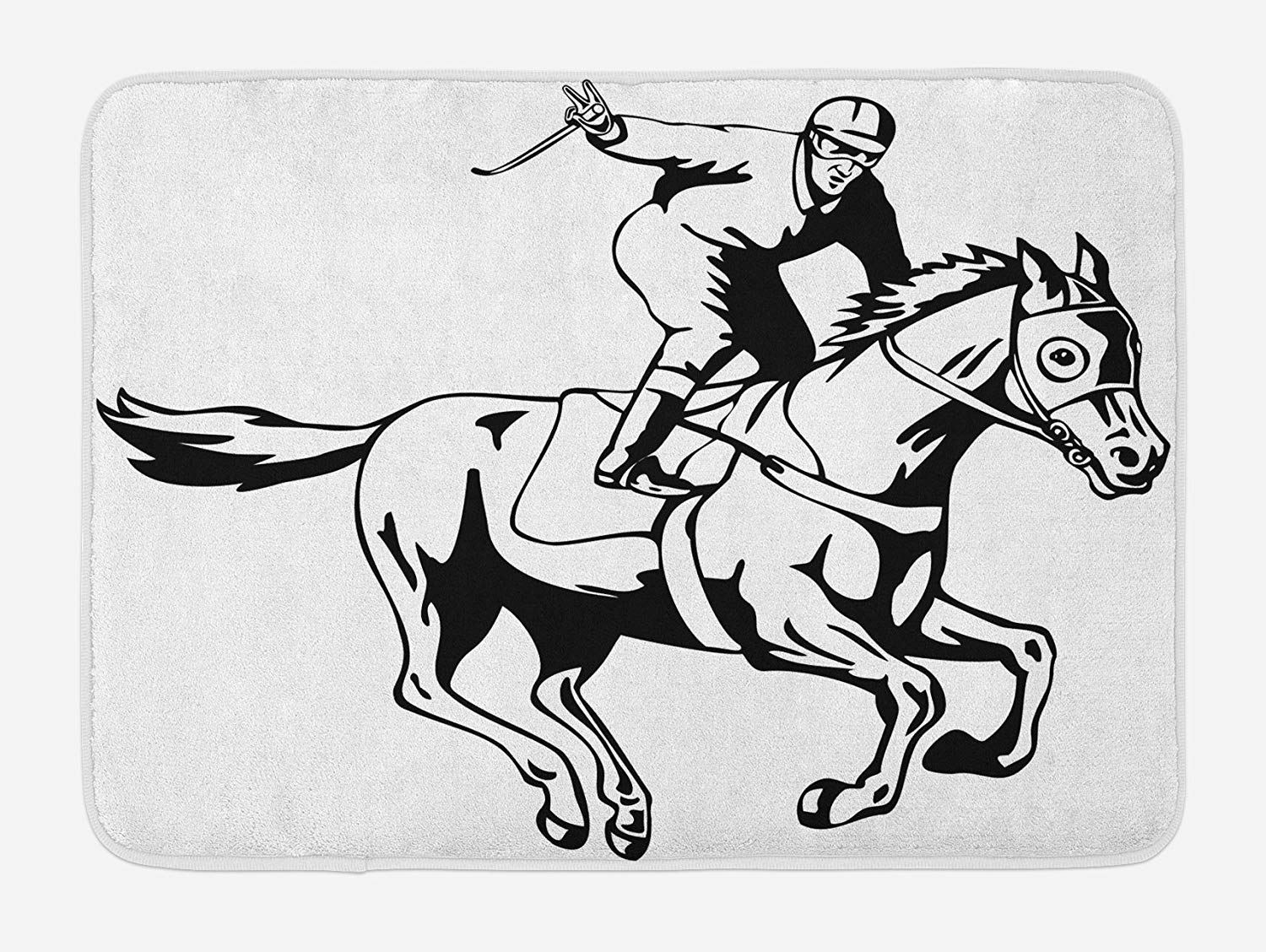 1500x1128 Lunarable Equestrian Bath Mat, Jockey Man Riding Horse - Man Riding Horse Drawing