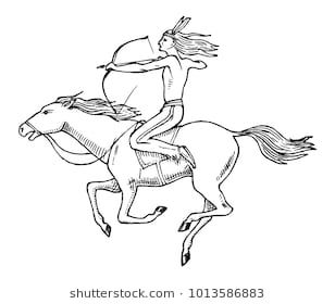 308x280 National American Indian Riding Horse With Spear In Hand - Man Riding Horse Drawing