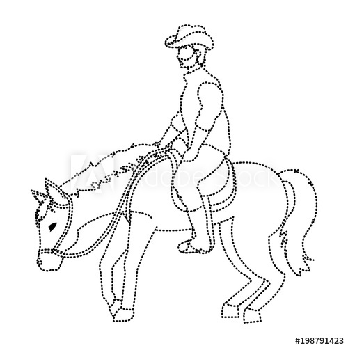 500x500 Dotted Shape Man With Hat Ride Horse Animal - Man Riding Horse Drawing