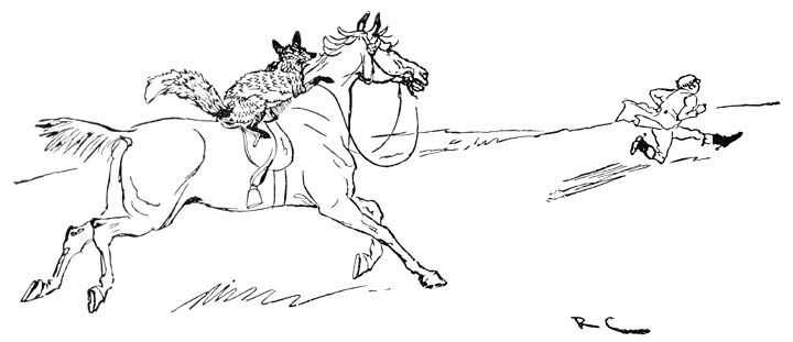 720x311 Fox Riding Horse With Man Running Away Foxy! Sketches, Fox - Man Riding Horse Drawing