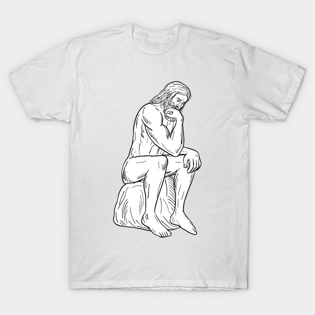 630x630 Man With Beard Sitting Thinking Drawing Black And White - Man Thinking Drawing