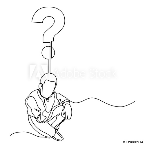 500x500 Continuous Line Drawing Of Sitting Man Thinking About Question - Man Thinking Drawing