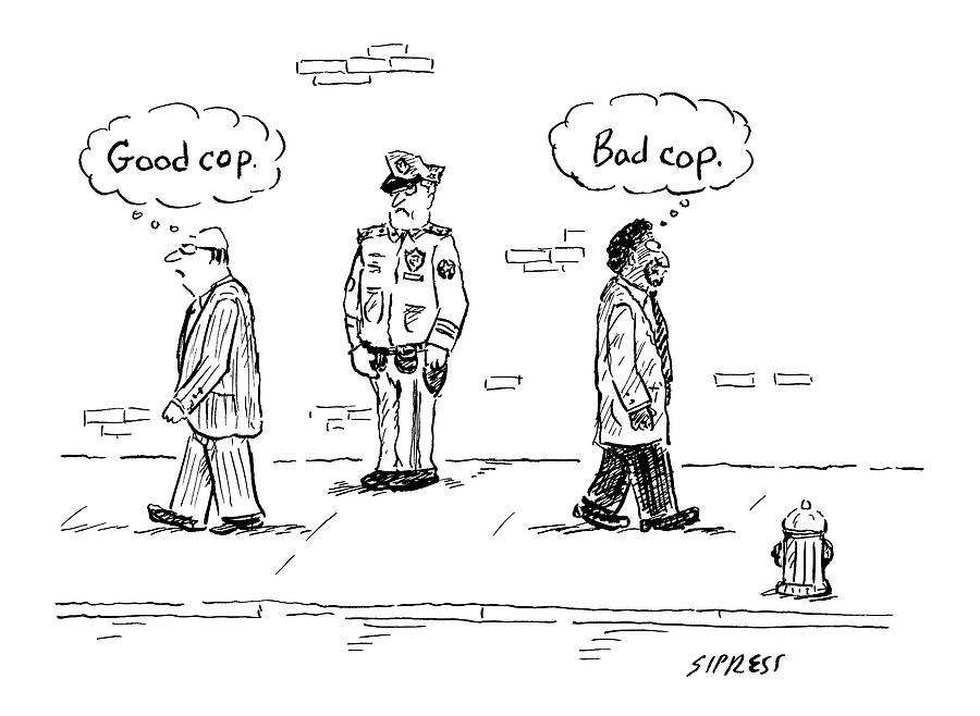 900x658 A White Man Passes A Police Officer Thinking Good Drawing - Man Thinking Drawing