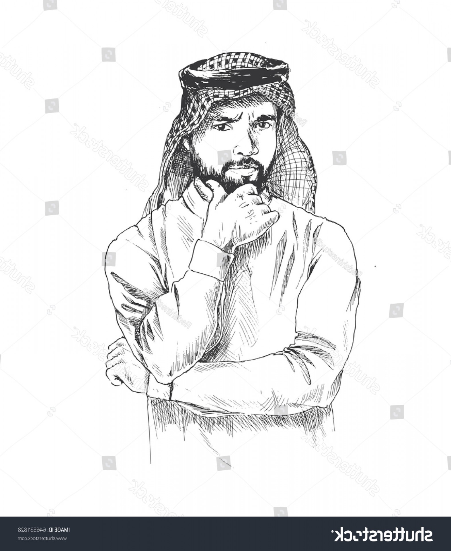 1573x1920 Arab Man Thinking Hand Drawn Sketch Soidergi - Man Thinking Drawing
