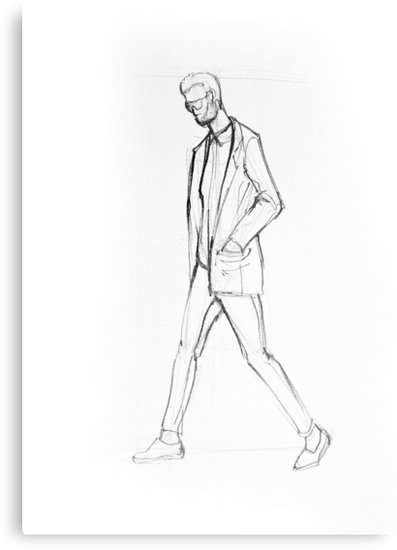 397x550 Drawing Illustration Sketch Of Man Walking Metal Print - Man Walking Drawing