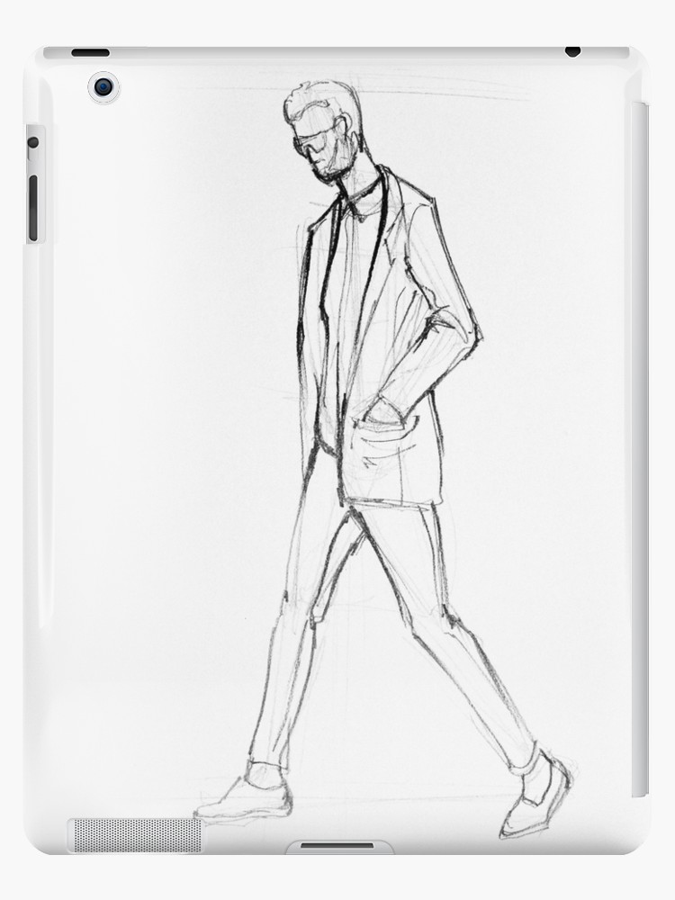 750x1000 Drawing Illustration Sketch Of Man Walking Ipad Cases Skins - Man Walking Drawing
