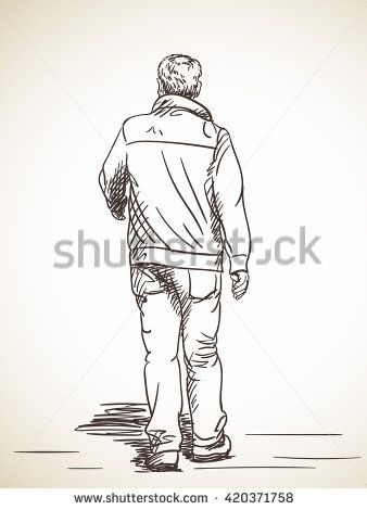 338x470 Sketch Of Man Walking, Hand Drawn Illustration Of Back View - Man Walking Drawing