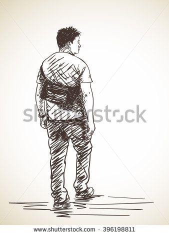 338x470 Sketch Of Walking Man, From Back, Hand Drawn Illustration - Man Walking Drawing