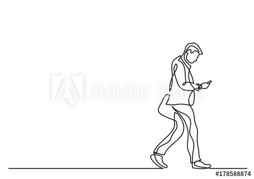 500x354 One Line Drawing Of Man Walking With A Phone - Man Walking Drawing