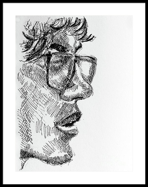 600x759 Man Wearing Glasses Drawing Framed Print - Man With Glasses Drawing
