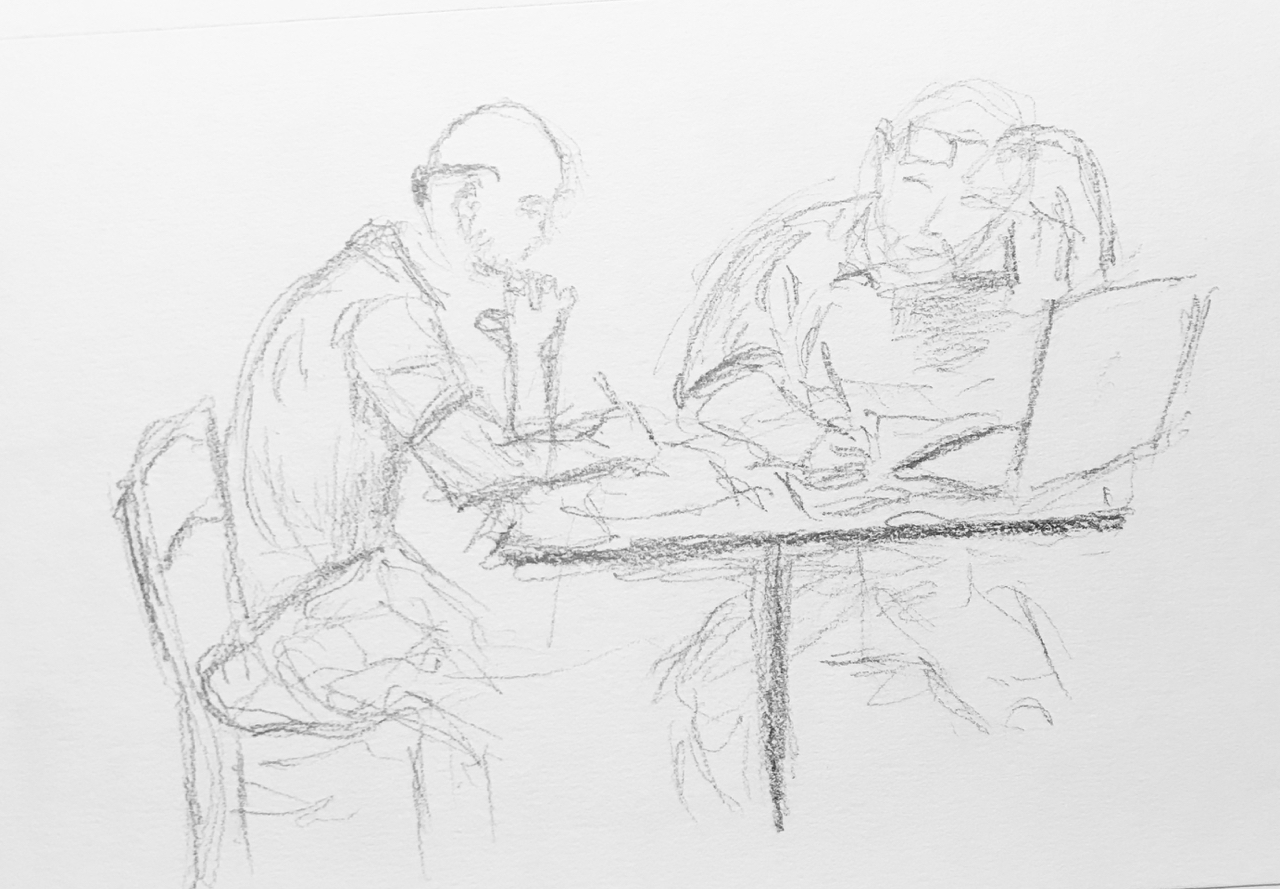 1280x889 Man With Glasses On His Head Tutoring Man With Sunglasses Behind - Man With Glasses Drawing