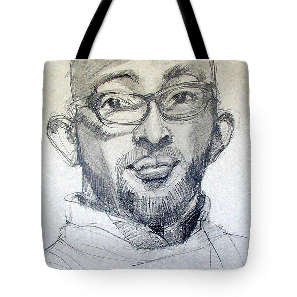 1000x1000 Graphite Portrait Sketch Of A Young Man With Glasses Tote Bag - Man With Glasses Drawing