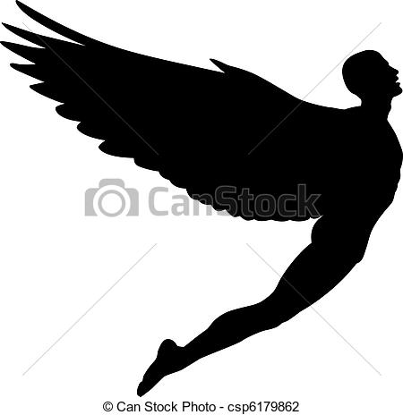 450x464 Flying Man Editable Vector Silhouette Of A Man With Wings Flying - Man With Wings Drawing