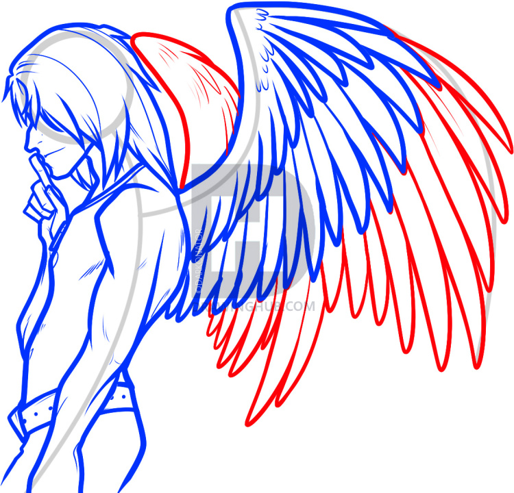 750x720 How To Draw An Angel Boy, Angel Man, Step - Man With Wings Drawing