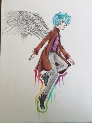 320x427 Winged Wolf Fox - Man With Wings Drawing