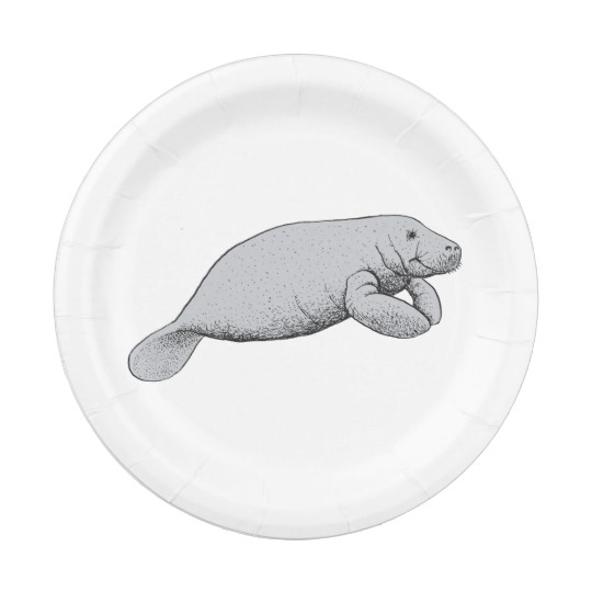540x540 Vintage Manatee Drawing Paper Plate - Manatee Drawing