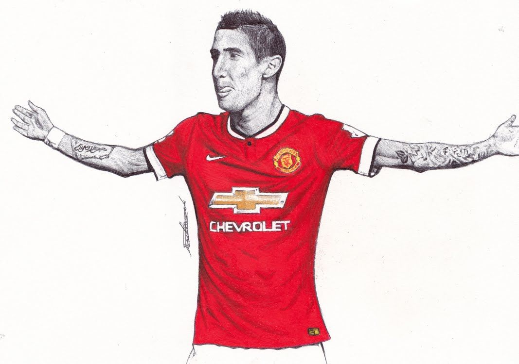 1067x750 Pen Drawing Of Angel Di Maria - Manchester United Drawing