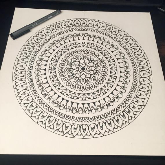 570x570 New Original Intricate Mandala Drawing Etsy - Mandala Drawing