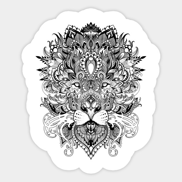 630x630 Black And White Lion Mandala Pattern Line Art Drawing - Mandala Drawing