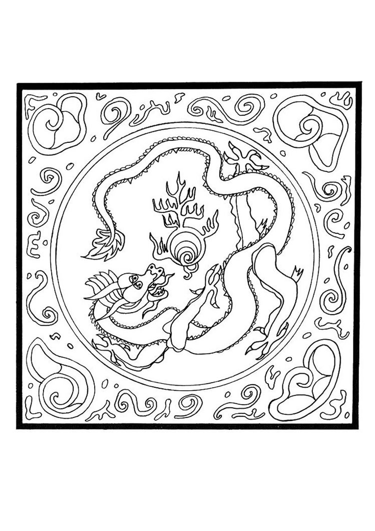 749x1060 Dragon With Pearl Mandala Coloring Pages - Mandala Drawing Online