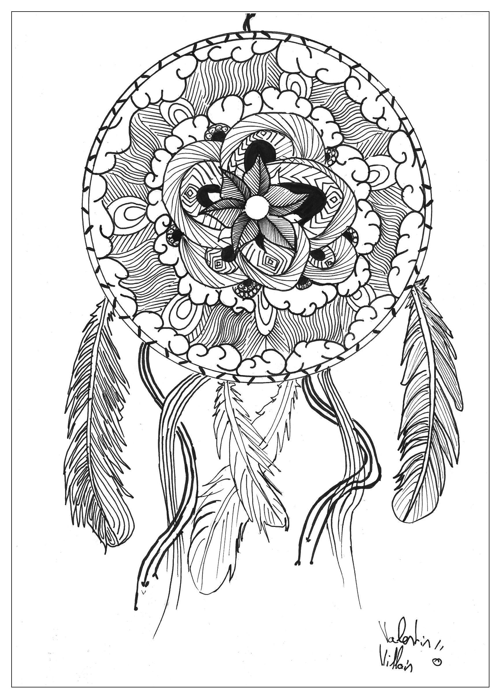 1732x2417 Dream Catcher - Mandala Drawing Printable