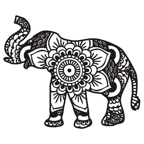 550x550 Mandala Elephant Black' Sticker - Mandala Elephant Drawing